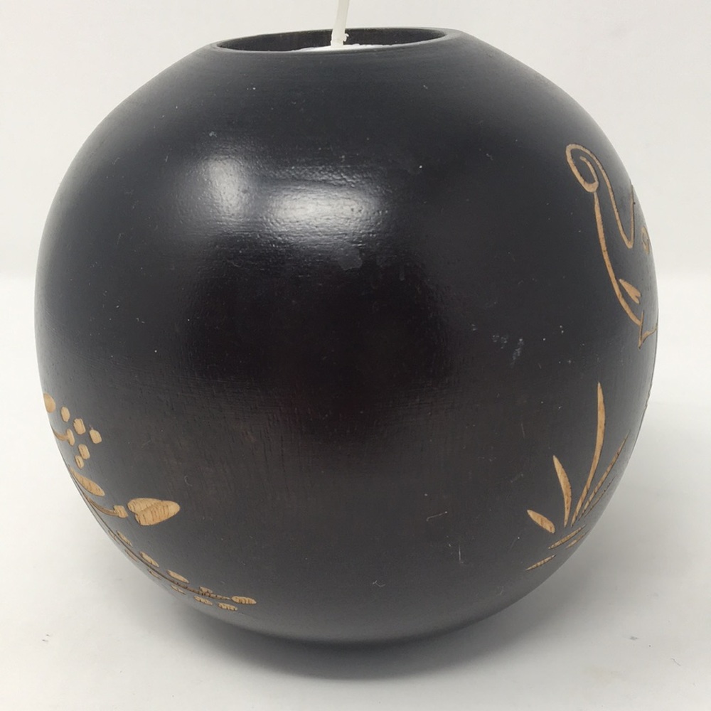 Carved  Wood Spherical Tea Light Holder - Picture 7 of 10